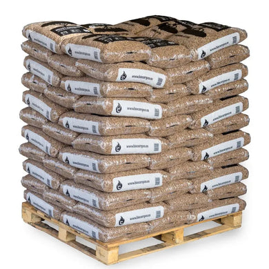 Palet de pellets de madera Piñonero en sacos de 15 kg para calefacción