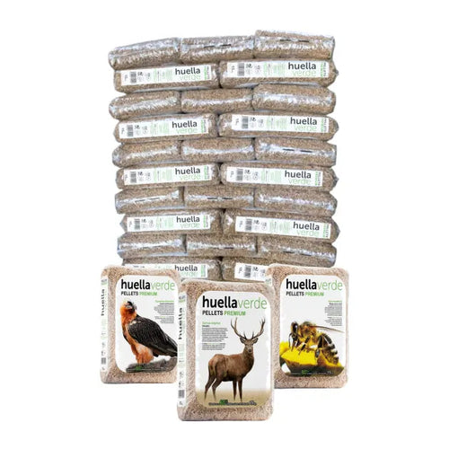 Palet de pellets Huella Verde en sacos de 15 kg para calefacción